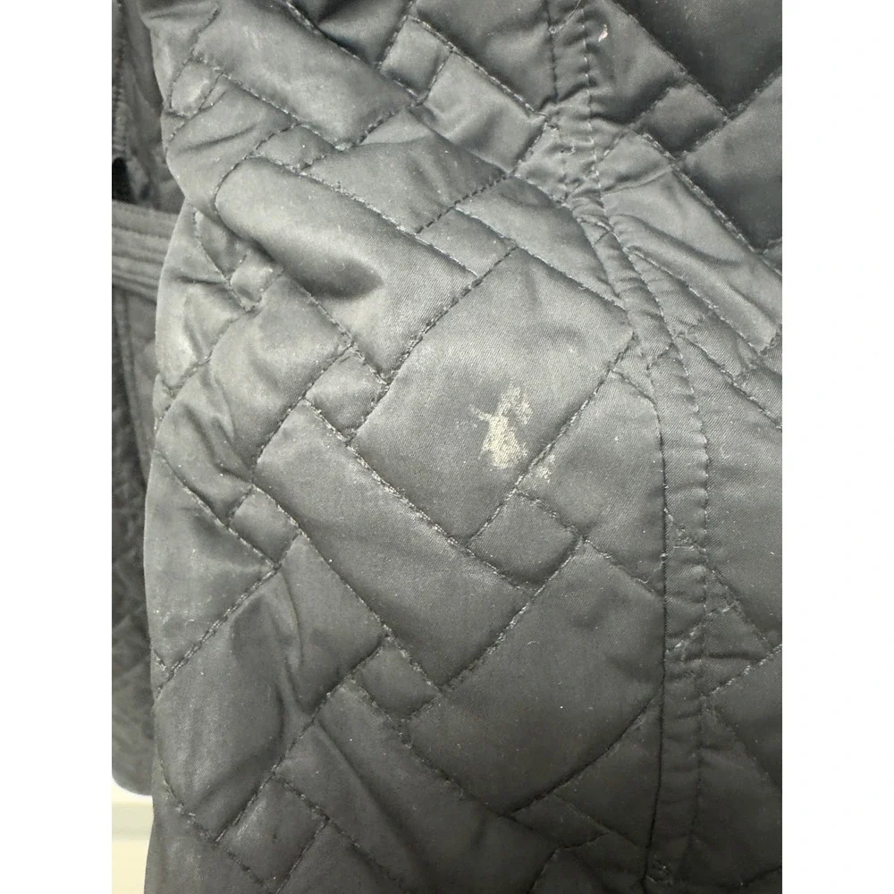 Cole Haan Womens Quilted Trench Coat Belted  Black Lamb Skin Trim‎ Medium